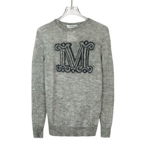 Max Mara Womens Gray Wool & Angora Blend Sweater With Black M Embroidery